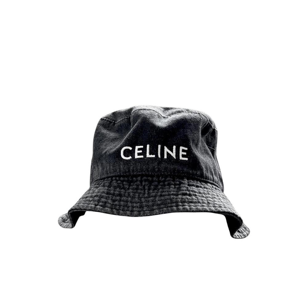 Celine Black Bucket Hat with White Logo